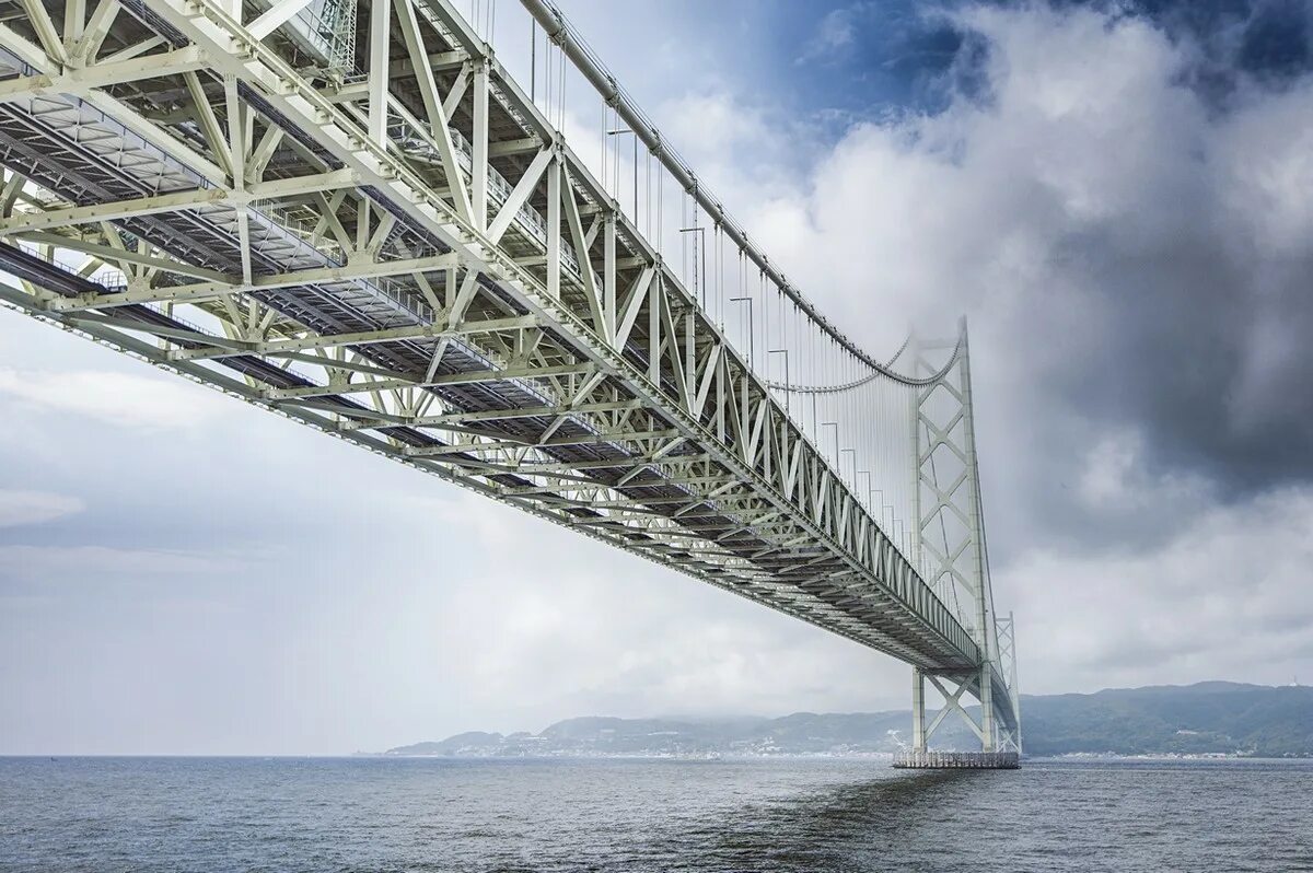 Длинный пролет. Akashi Kaikyō Bridge. Мост акаси-кайкё в Японии. Вантовый автомобильно-Железнодорожный мост в КНР. Мост Дунхай.