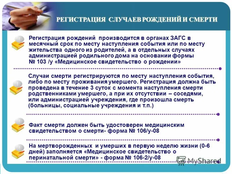 Срок регистрации учреждения. Порядок регистрации рождения и смерти. Порядок регистрации случаев рождения. Порядок регистрации смерти. Каков порядок регистрации случаев смерти и рождения.