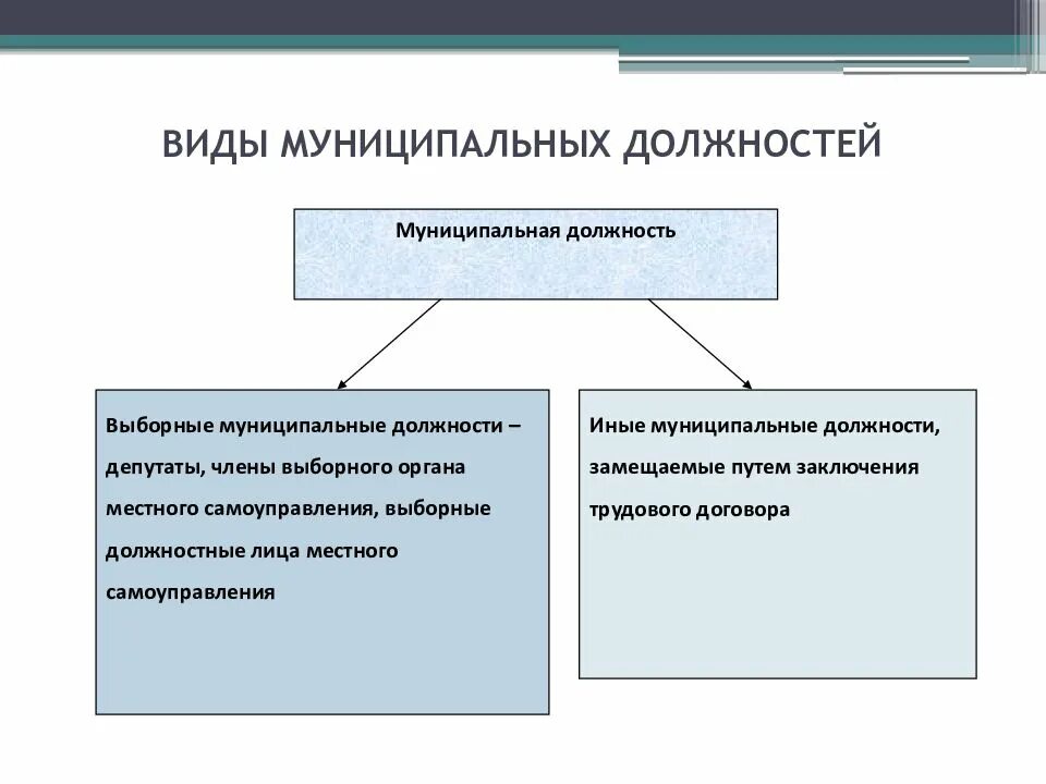 Чем отличается муниципальный. Виды муниципальных должностей. Виды должностей муниципальной службы. Выборные должности муниципальной службы. Выборные муниципальные должности виды.