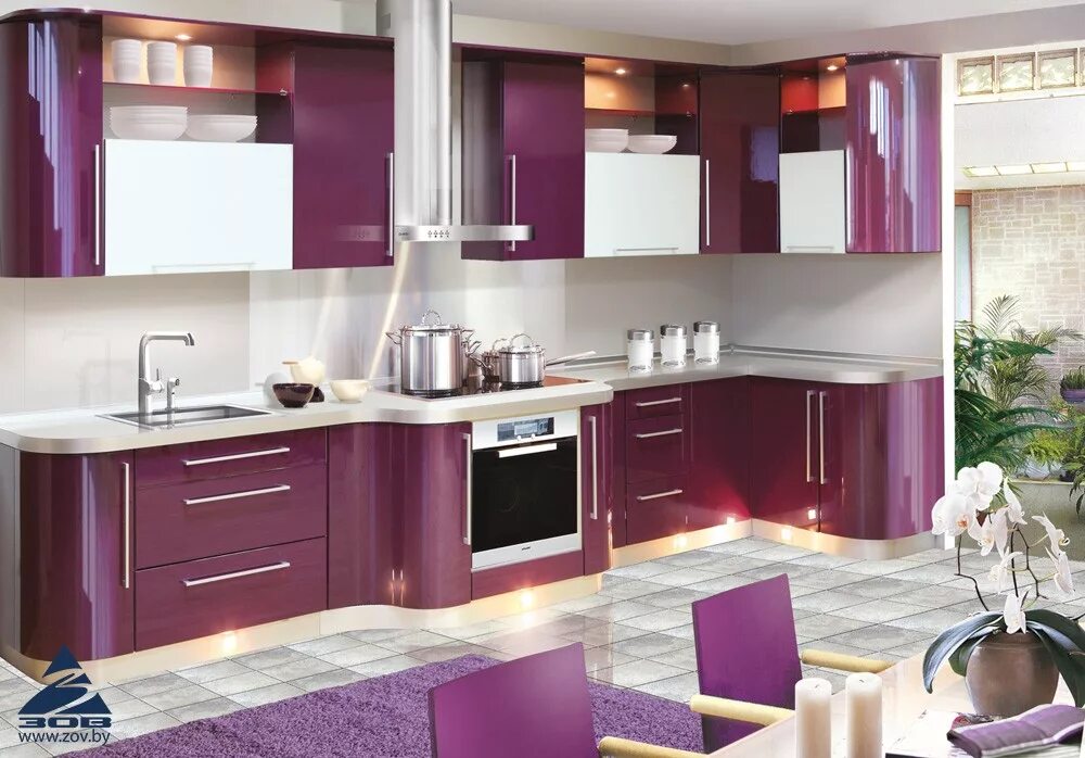 МДФ «фиолетовый металлик» 9504. Кухонные гарнитуры. Кухни Фотогалерея. Красивый кухонный гарнитур. Кухонный гарнитур угловой цвет