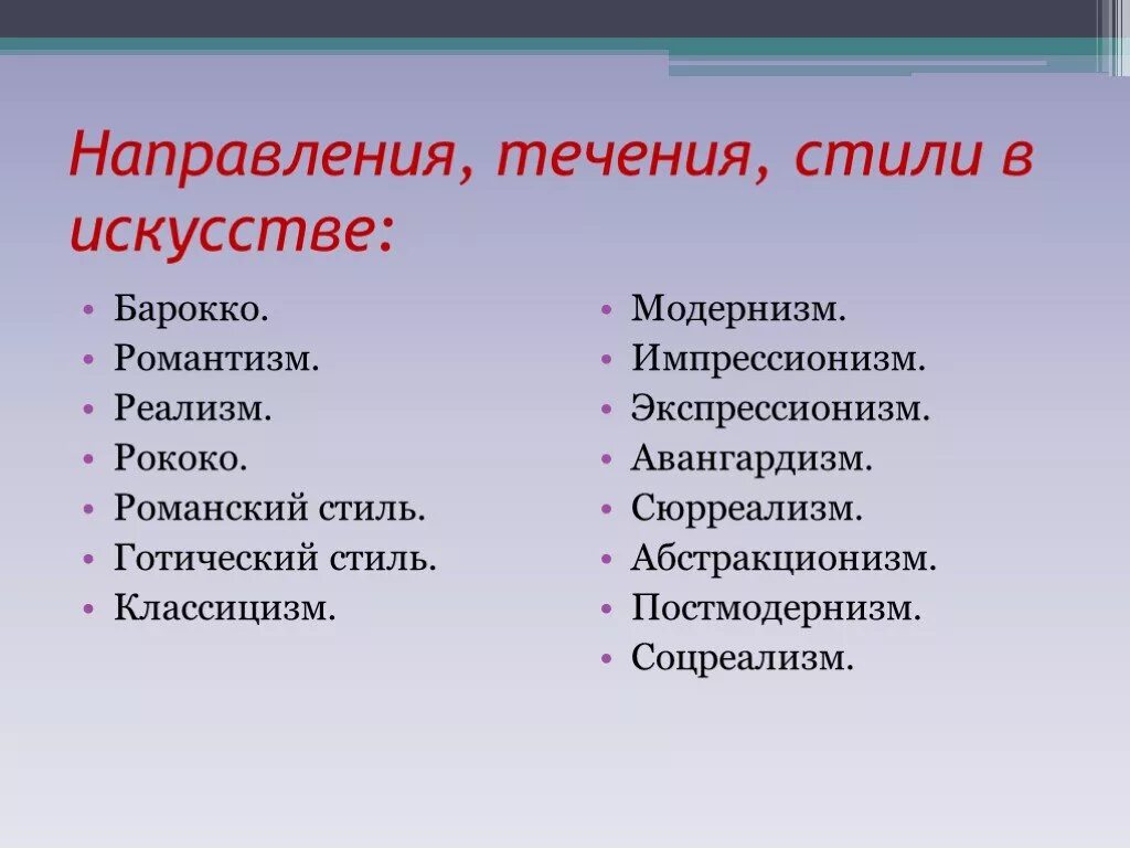 Стили направления течения. Направления в художественном искусстве. Основные стили в искусстве. Течения и направления в искусстве. Романтизм реализм модернизм.