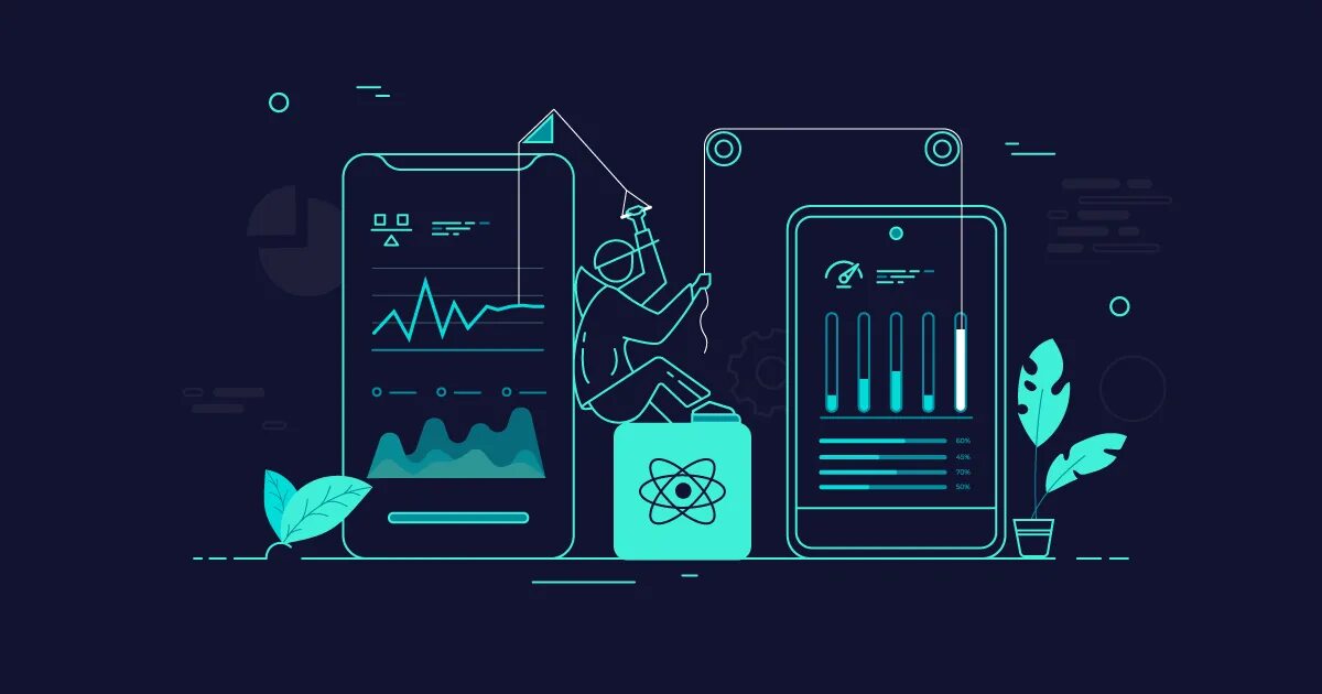 Разработка мобильных приложений на react native. React illustration.