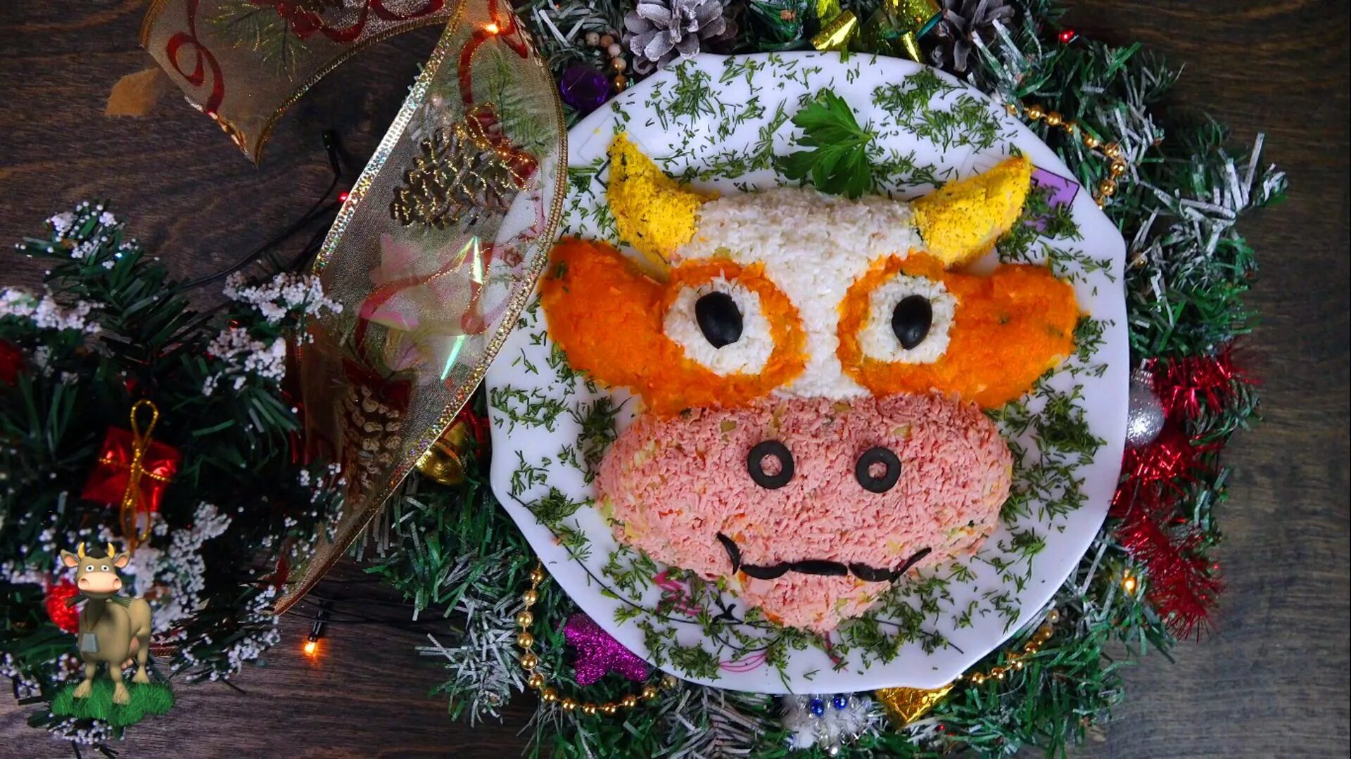 блюда символ нового года. блюда символ нового года. блюда с новогодней тематикой. салаты в виде зверюшек. украшения тосалатов на новый года.