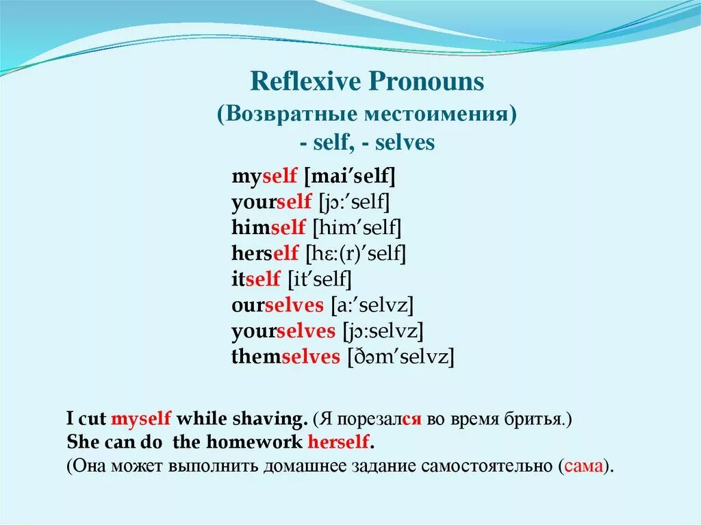 Reflexive emphatic pronouns в английском языке. Reflexive pronouns в английском. Возвратные местоимения 7 класс английский. Возвратные местоимения в английском языке правило. Myself pronoun