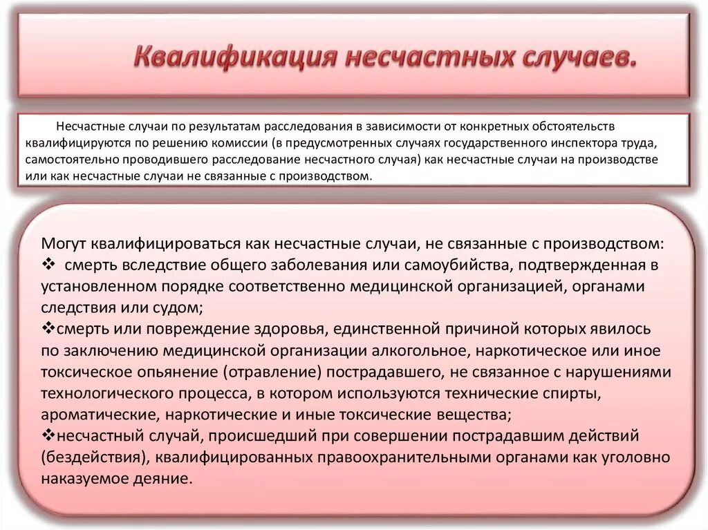 Судебная практика несчастный на производстве. Квалификация несчастных случаев. Несчастный случай квалифицируется как связанный с производством. Квалификация несчастных случаев не связанных с производством. Квалификация несчастного случая на производстве.