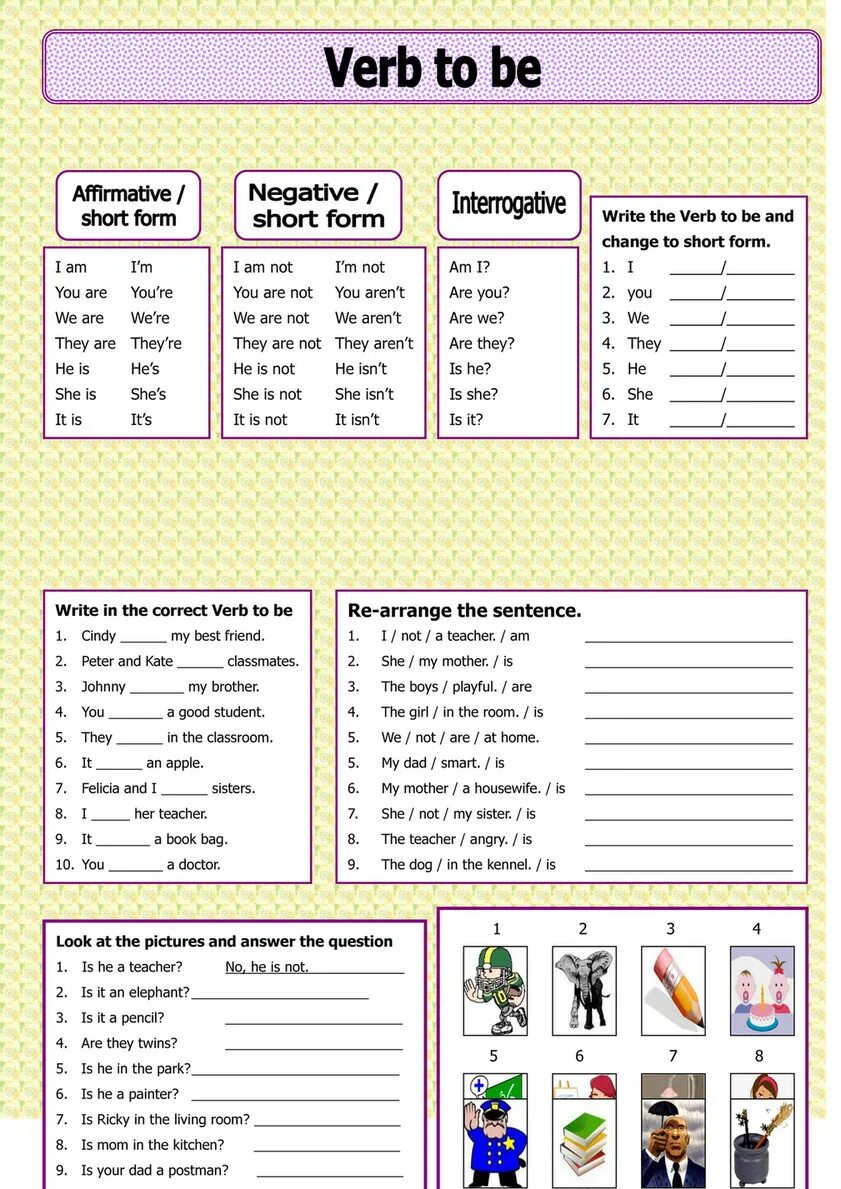 Write the short forms. Forms of the verb to be. Verb to be short form. The verb to be. Verb to be Worksheets.