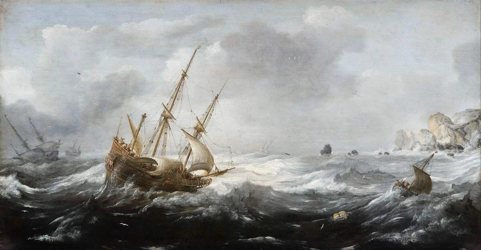 Гневное бурное море раскачивает корабль. Ян порселлис картины. ян порселлис картина корабль. ян порселлис морской пейзаж. ян порселлис. морской пейзаж. 1632..