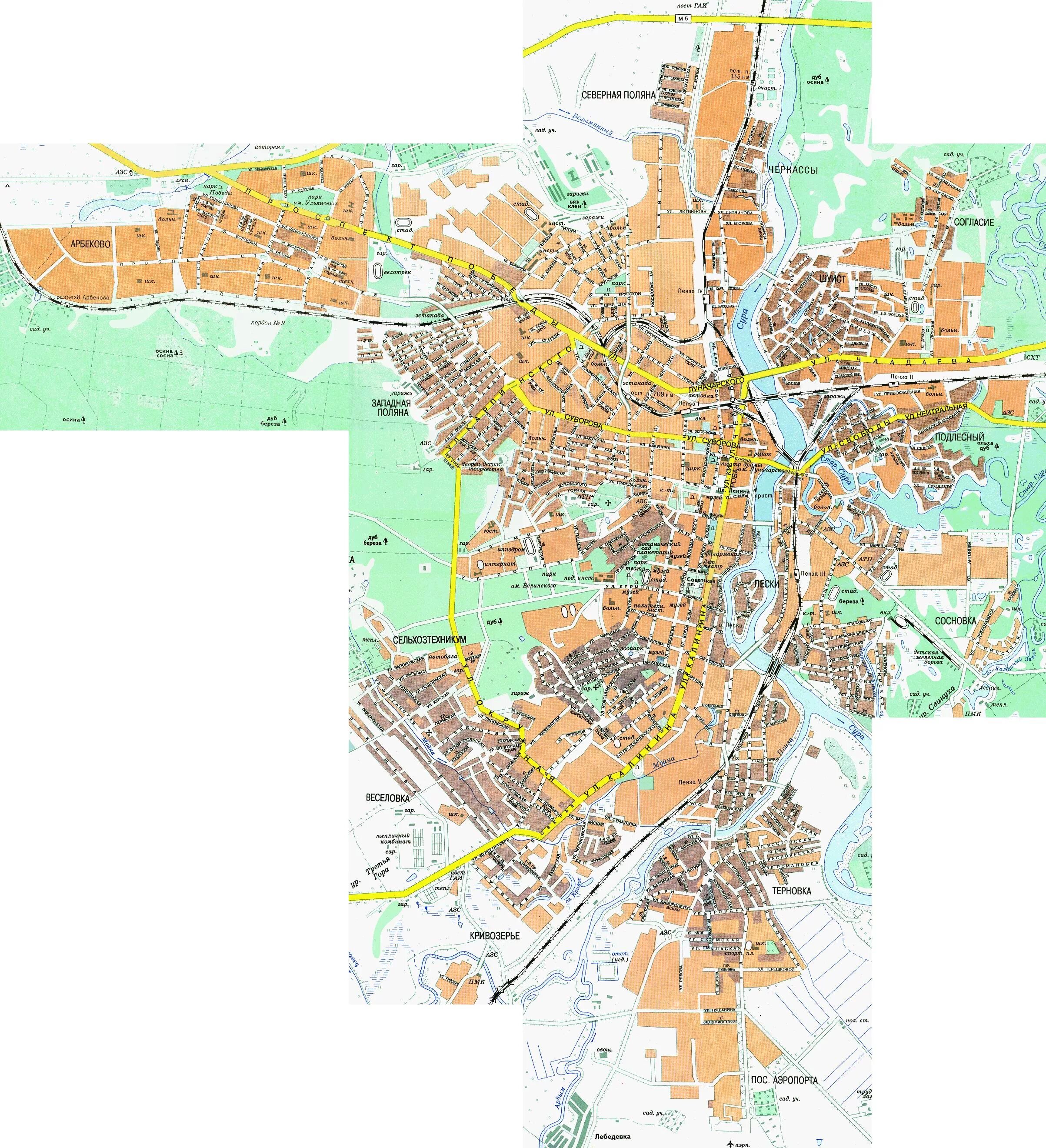 Карта года пенза. Карта города Пенза подробная. Пенза. Карта города. Карта Пензы с улицами. Районы Пензы на карте с улицами.