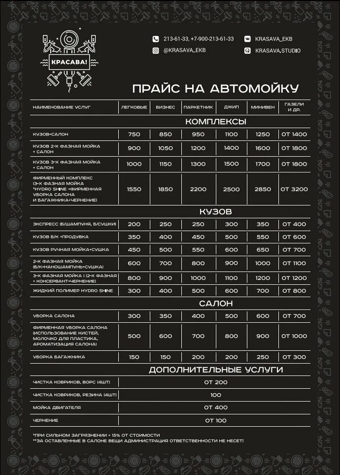 Прейскурант на мойку. Прейскурант автомойки. Прайс на автомойку. Список услуг автомойки.