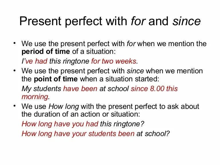 Составить предложение since. Since for present perfect. Разница since и for в present perfect. Present perfect since for правило. Предложения с since в present perfect.