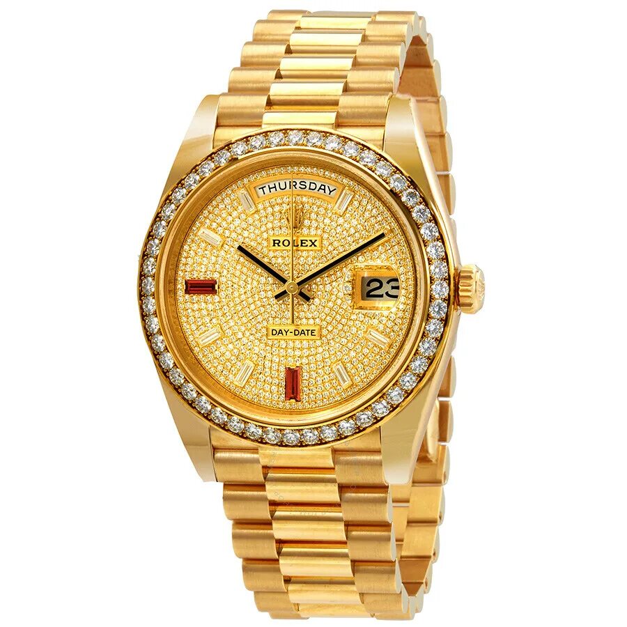 Day date watch. Rolex 228348. rolex day date 40mm yellow gold diamonds. rolex day-date 40 паве. rolex day date ремешок.