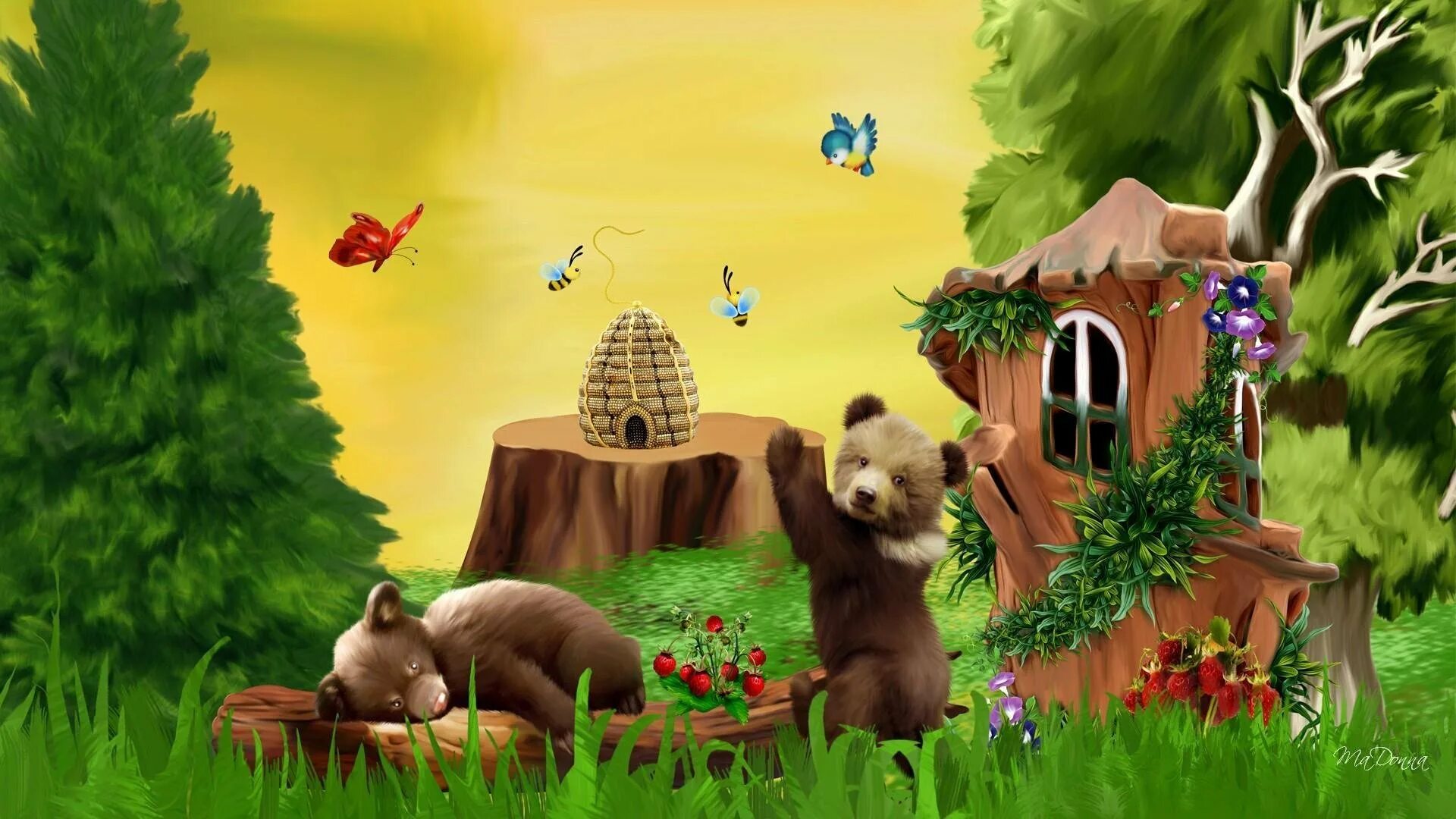 Маша и медведь фонк в лес приходит. Домик для зверей. Маша и медведь. Сказочный лес с животными. Сказочный дом медведя.
