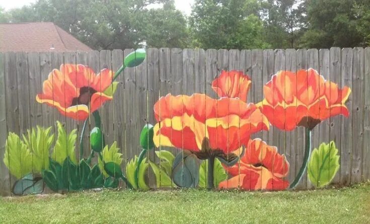 Mural on privacy fence Garden fence art, Fence art, Mural