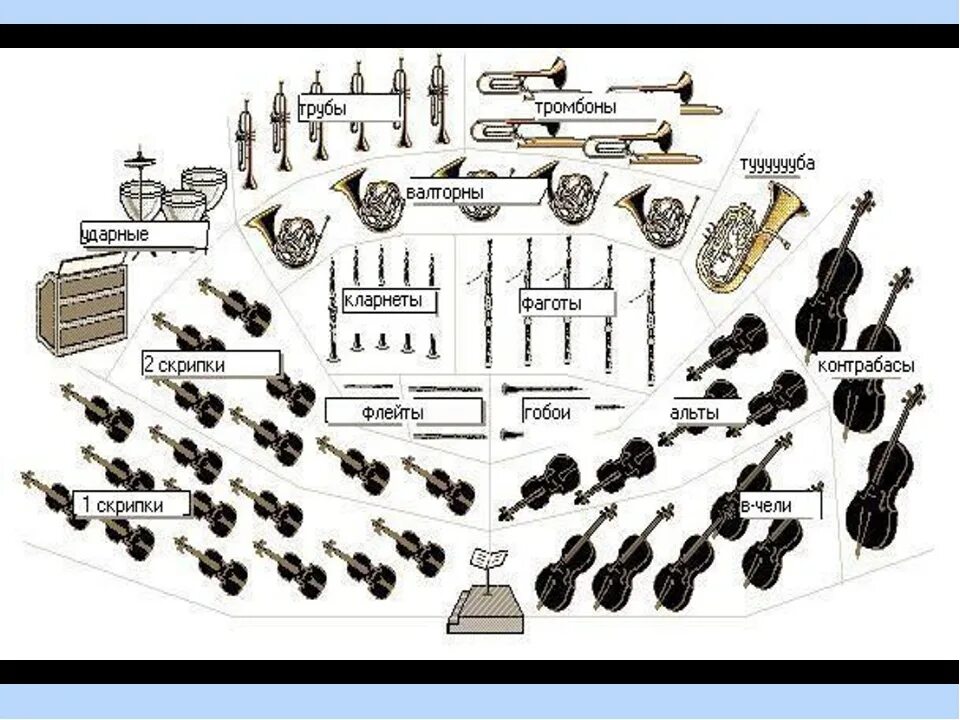 Сколько основных групп оркестра. Таблица инструментов симфонического оркестра. Расположение инструментов в симфоническом оркестре. Состав симфонического оркестра. Схема оркестра.