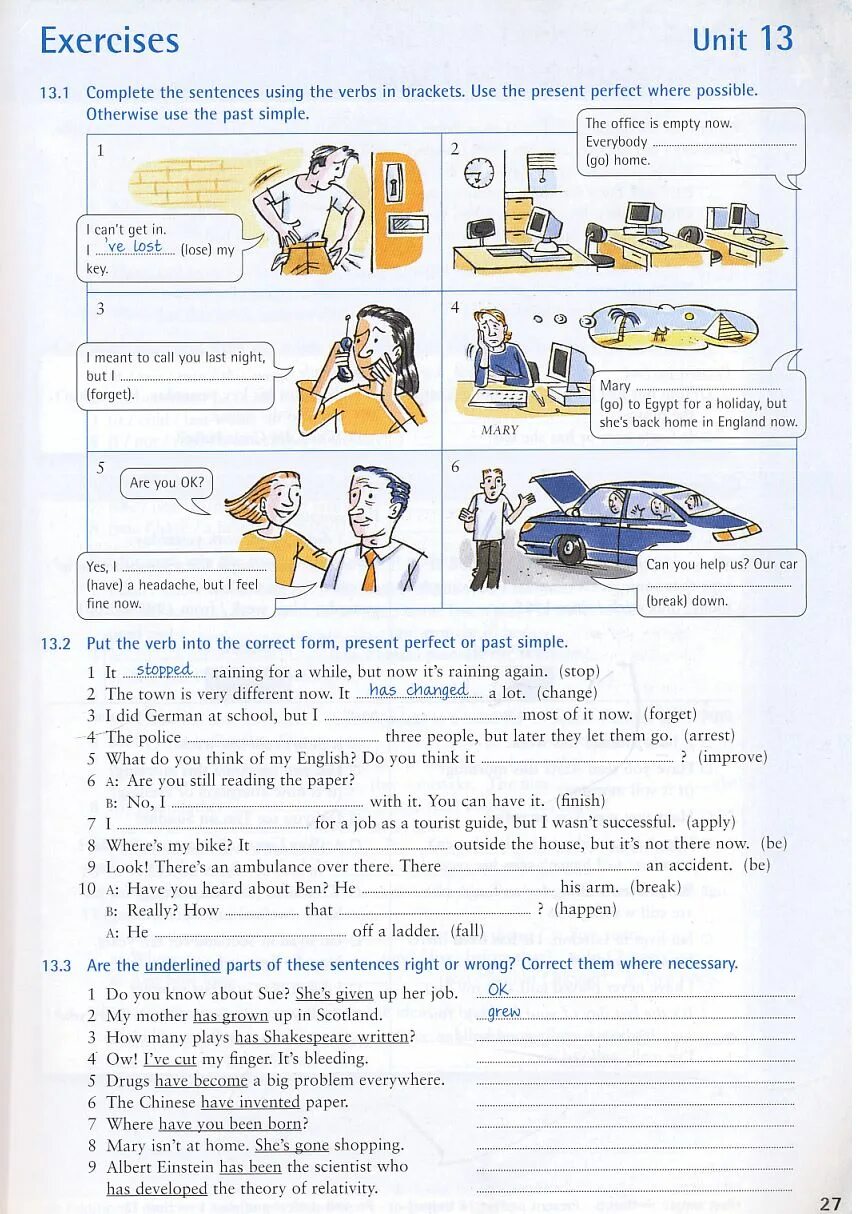 Are the underlined parts of these. Английский exercises Unit 13. Ответы на English Grammar in use Unit 1 exercises. Задания Мерфи английский. Present perfect Murphy упражнения.