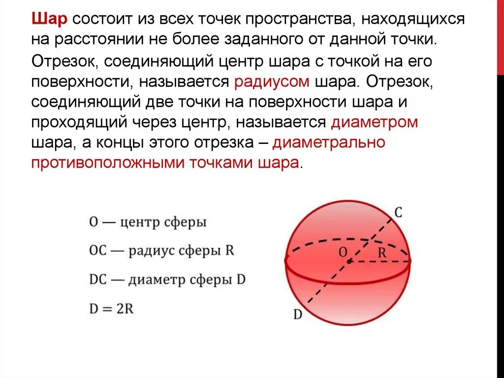 На каком расстоянии шар. Элементы шара. Элементы шара и сферы. Диаметрально противоположные точки шара. Сфера и шар центр.