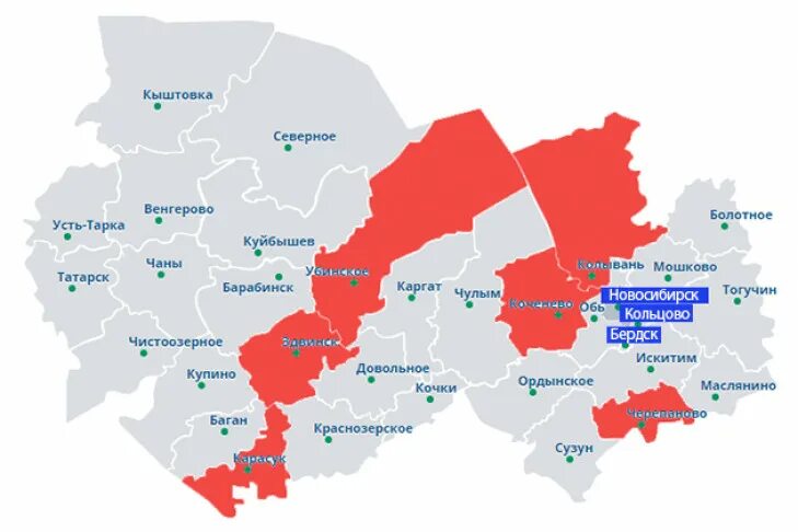 Какие районы в новосибирской области. Бердск на карте Новосибирской области. Карта Новосибирской области карта НСО. Карта районов НСО Новосибирской области. Карта Новосибирска с районами области.