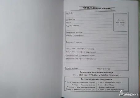 Персональные данные ученика школы