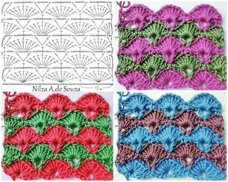 Техника вязания крючком узоры. Узор крючком ракушки веерочки. Узор ракушки крючком. Узор крючком для пледа. Многоцветные узоры крючком.