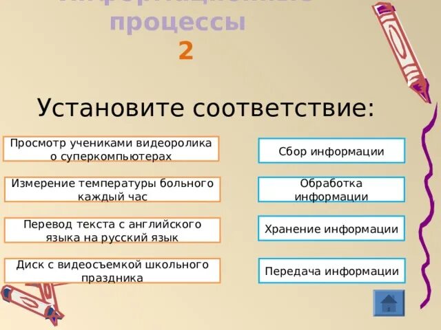 Установите соответствие информатика 7 класс. Установите соответствие просмотр учениками видеоролика. Установите соответствие Информатика. Просмотр учениками видеоролика о суперкомпьютерах это. Установите соответствие просмотренный учениками видеоролик.