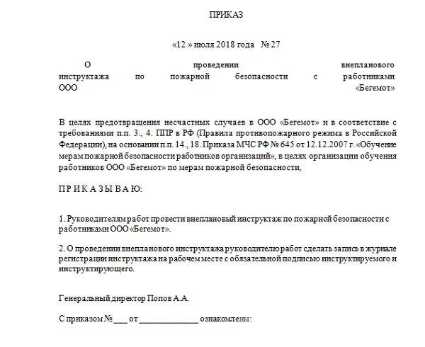 Назначение ответственного за проведение инструктажа. Приказ о внеплановом инструктаже по пожарной безопасности образец. приказ о проведении инструктажа по пожарной безопасности в школе. образец приказа о проведении инструктажа по пожарной безопасности. приказ вводного противопожарного инструктажа образец.