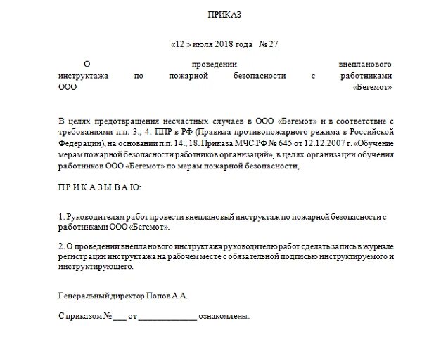 Приказ о внеплановом инструктаже по пожарной безопасности образец. Приказ о проведении инструктажа по пожарной безопасности в школе. Приказ вводного противопожарного инструктажа образец. Приказ о проведении противопожарных инструктажей в ДОУ. Приказ обж