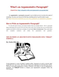 Adapted from: http://aringsally.weebly.com/argumentative-paragraphs.html An...