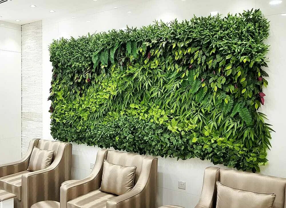 Real plant. Хлорофитум для зеленой стены. Декоративная настенная зелень. Зелень на стене. Живая стена из растений.
