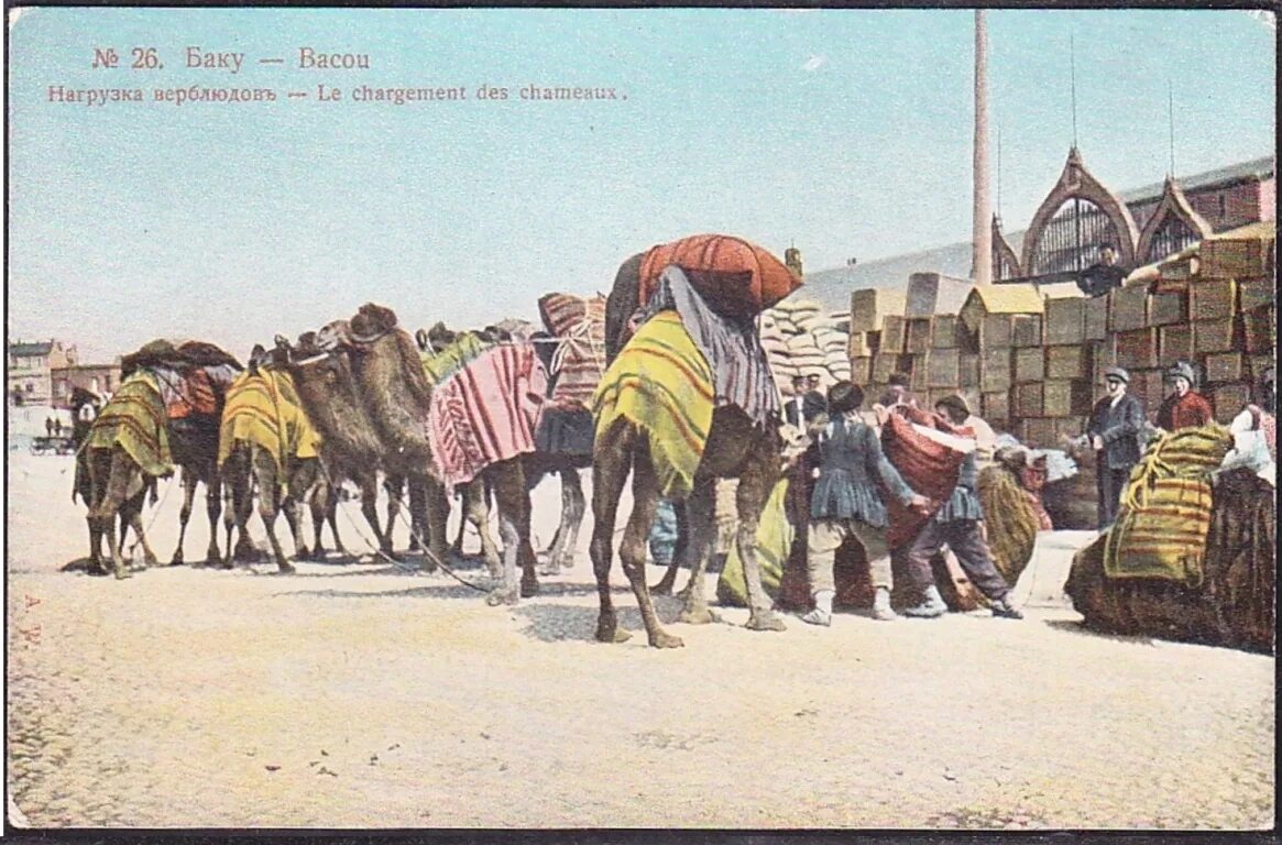 Караван торговцев. Караван 19 век. Верблюды в Баку. Древние базары Баку.