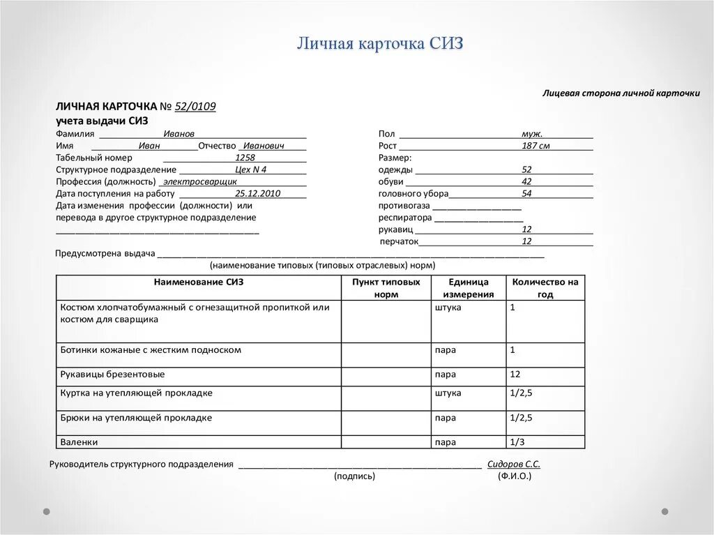 Карточка учета сиз 2024. Карточка учёта выдачи средств индивидуальной защиты (СИЗ),. Образец заполнения карточки учета выдачи СИЗ. Личная карточка СИЗ образец заполнения. Заполненные личные карточки учета выдачи СИЗ.