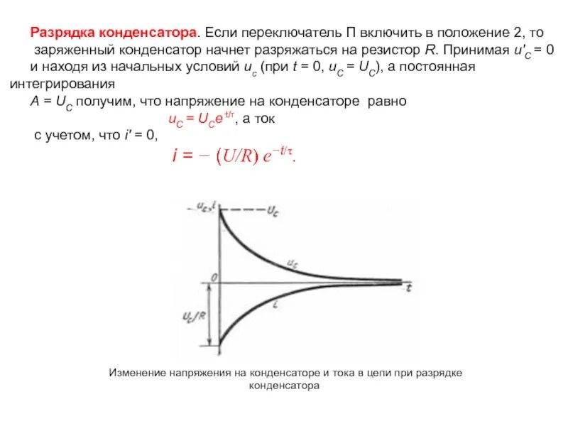 Почему разряжается конденсатор. Закон разрядки конденсатора. Процесс зарядки и разрядки конденсатора. Разряд конденсатора. Переходной процесс на конденсаторе.