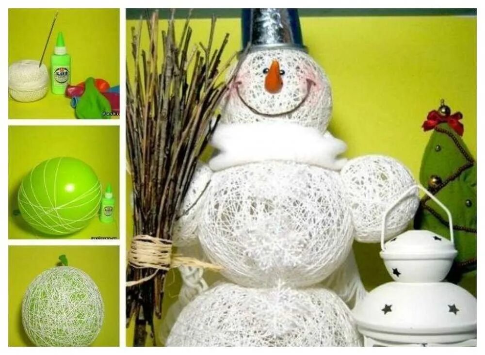 Как сделать елочную игрушку снеговика