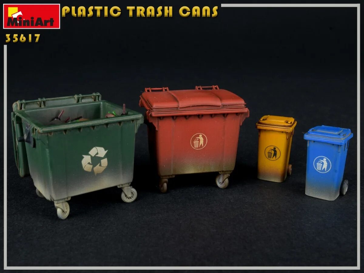 35617 MINIART 1/35 пластиковые мусорные баки. MINIART 1/35 мусорные баки. Plastic Trash cans 1 35. 35617 Наборы для диорам Plastic Trash cans (1:35).