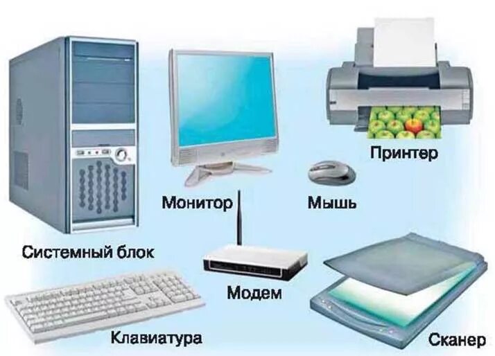 Принтер сканер мышь. Системный блок, монитор, клавиатура, мышь, принтер. монитор принтер системный блок клавиатура. клавиатура мышь принтер монитор\. части компьютера для детей.