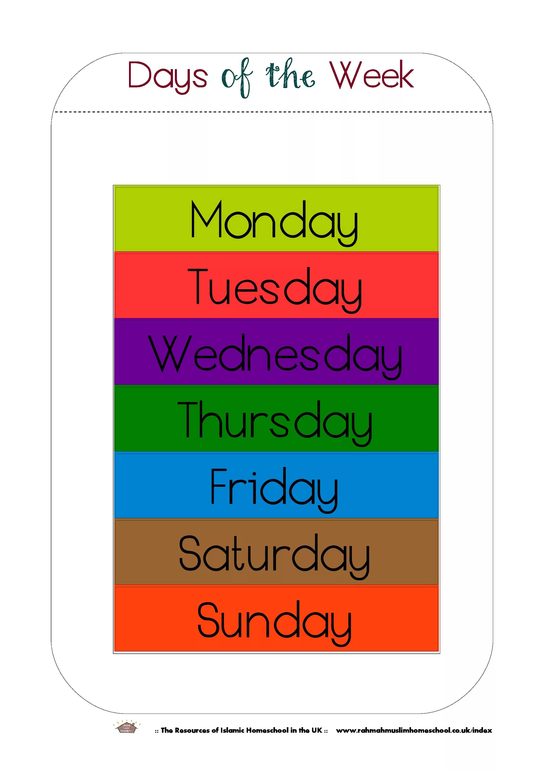 Picture of the week. Days of the week. Days of the week for Kids. Days of the week Worksheet. Days of the week Cards.