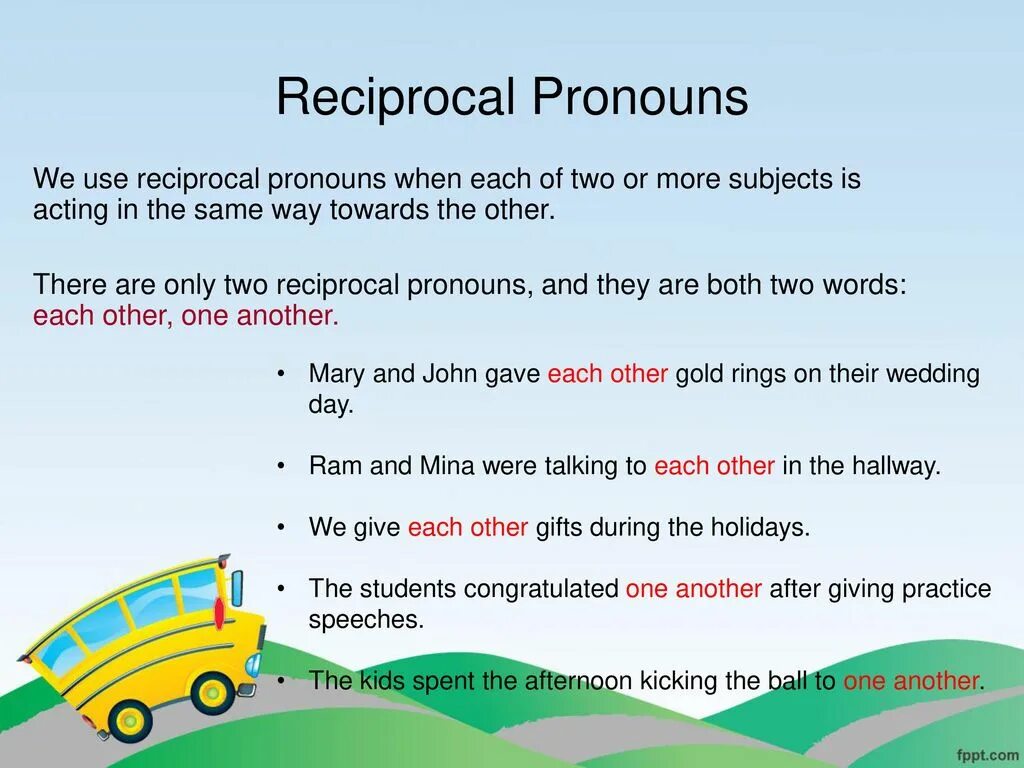 Взаимные местоимения (reciprocal pronouns). Reciprocal pronouns примеры. Reciprocal (взаимные), negative pronouns.. Another other the other правило. Each предложение