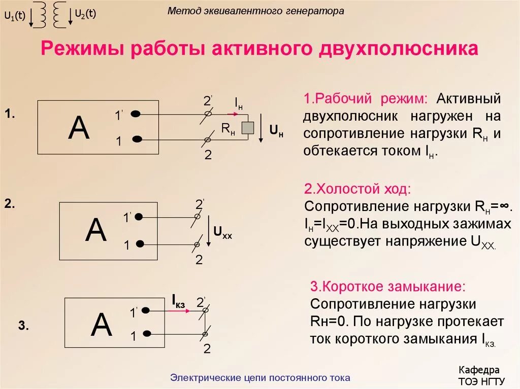 Мощность короткого замыкания источника. Двухполюсник. Режимы работы двухполюсника.. Холостой ход активного двухполюсника. Метод активного двухполюсника (генератора). Холостой ход и короткое замыкание двухполюсника.