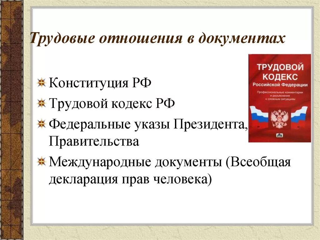 Право на жилье конституция рф. Трудовой кодекс РФ. Трудовые отношения. Трудовые отношения в Российской Федерации. Конституция и трудовой кодекс.