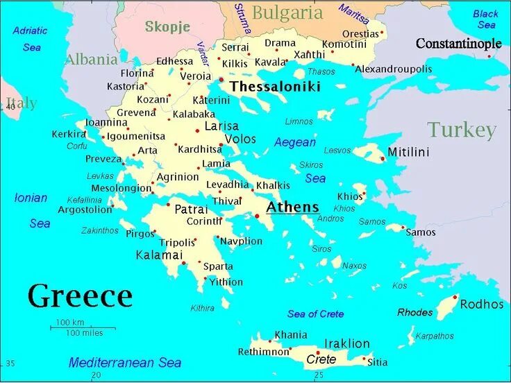 Греция на английском языке. Греция (+ карта). Географическая карта Греции. Границы Греции на карте.