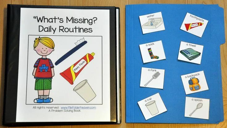 What is missing in these words. What&#039;s missing. minute activity. daily routine mini book. 5 minute activity.