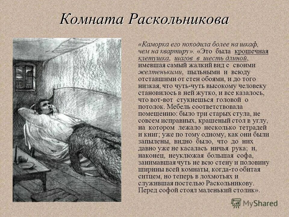 После глава 6 читать. Описание комнаты Раскольникова в романе преступление. Описание комнаты Раскольникова. Описание каморки Раскольникова.