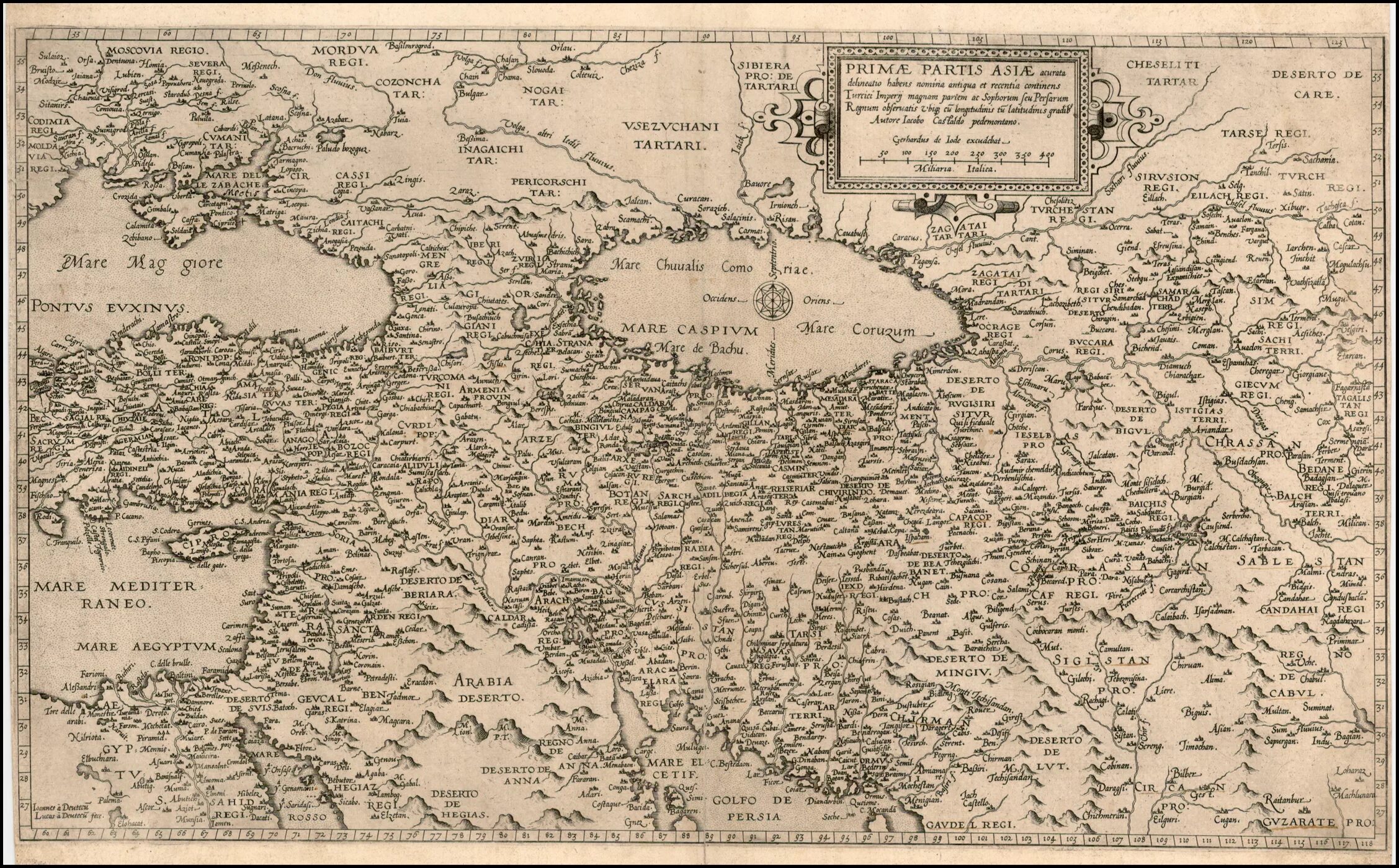Древняя карта. Старинные карты Каспийского моря. Фрагмент карты 1578 г.. Карта 1670 года.