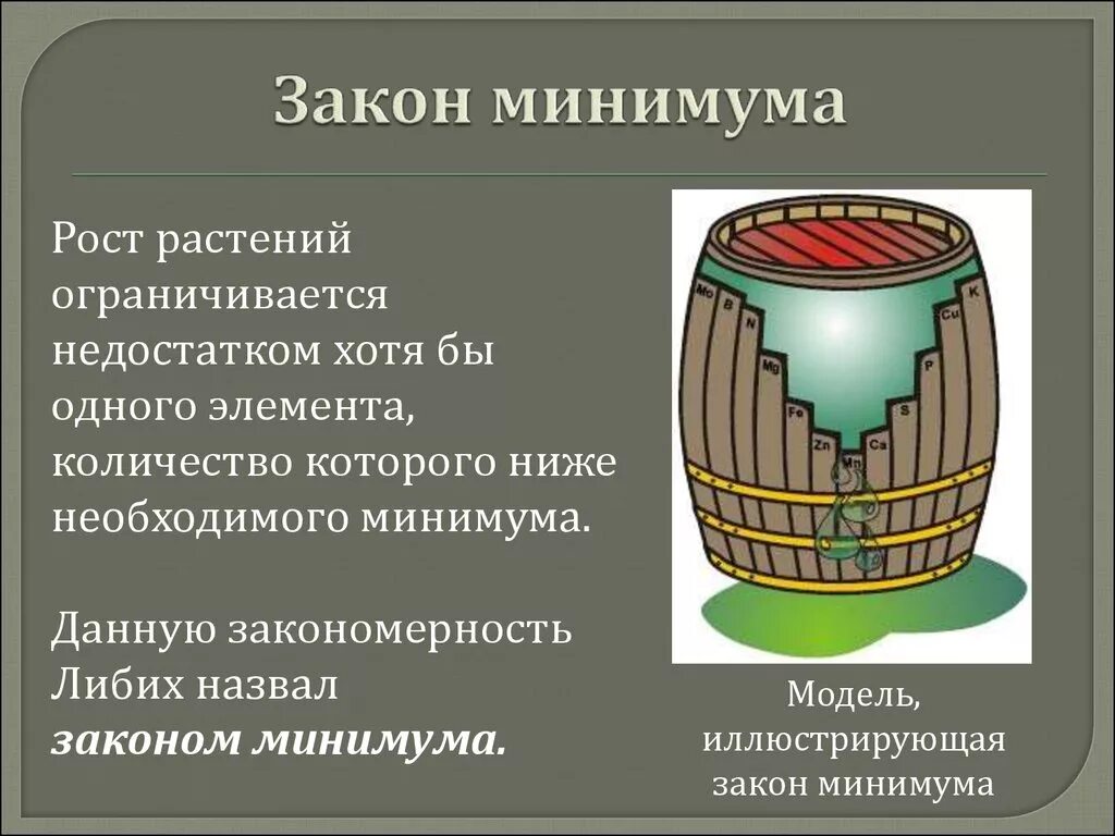 Закон ограничивающего фактора кратко. Закон минимума бочка Либиха. Бочка Либиха и лимитирующие факторы. Закон минимума ю. Либиха гласит:. Юстус Либих закон минимума.