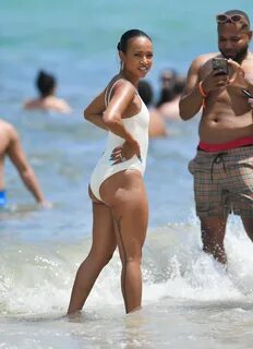 Karrueche Tran in a White Swimsuit - Miami 05/07/2022.