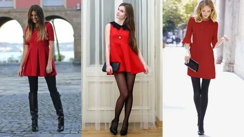 Красное платье и красные туфли какие колготки