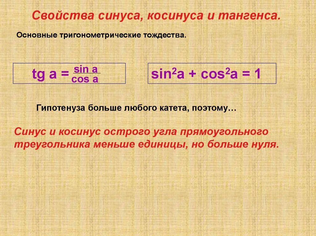 Тангенс любого острого угла меньше единицы средняя. Свойства синуса. Свойства синусов и косинусов. Свойства синусов и косинусов тангенсов. Своистао косинуса и синуса.