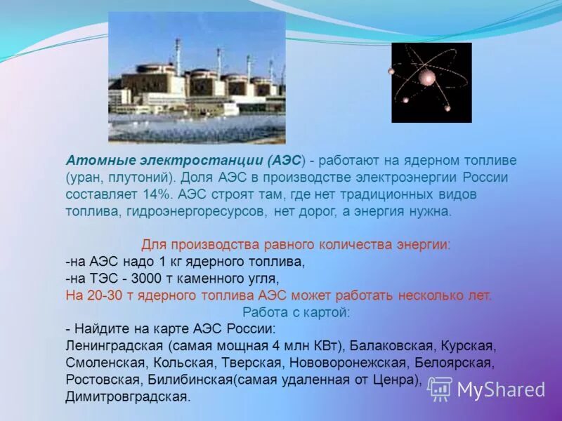 Какое топливо для электростанции. Атомная электростанция презентация. АЭС работают на ядерном топливе. Атомные электростанции виды топлива. Тип топлива на атомных электростанциях в России.