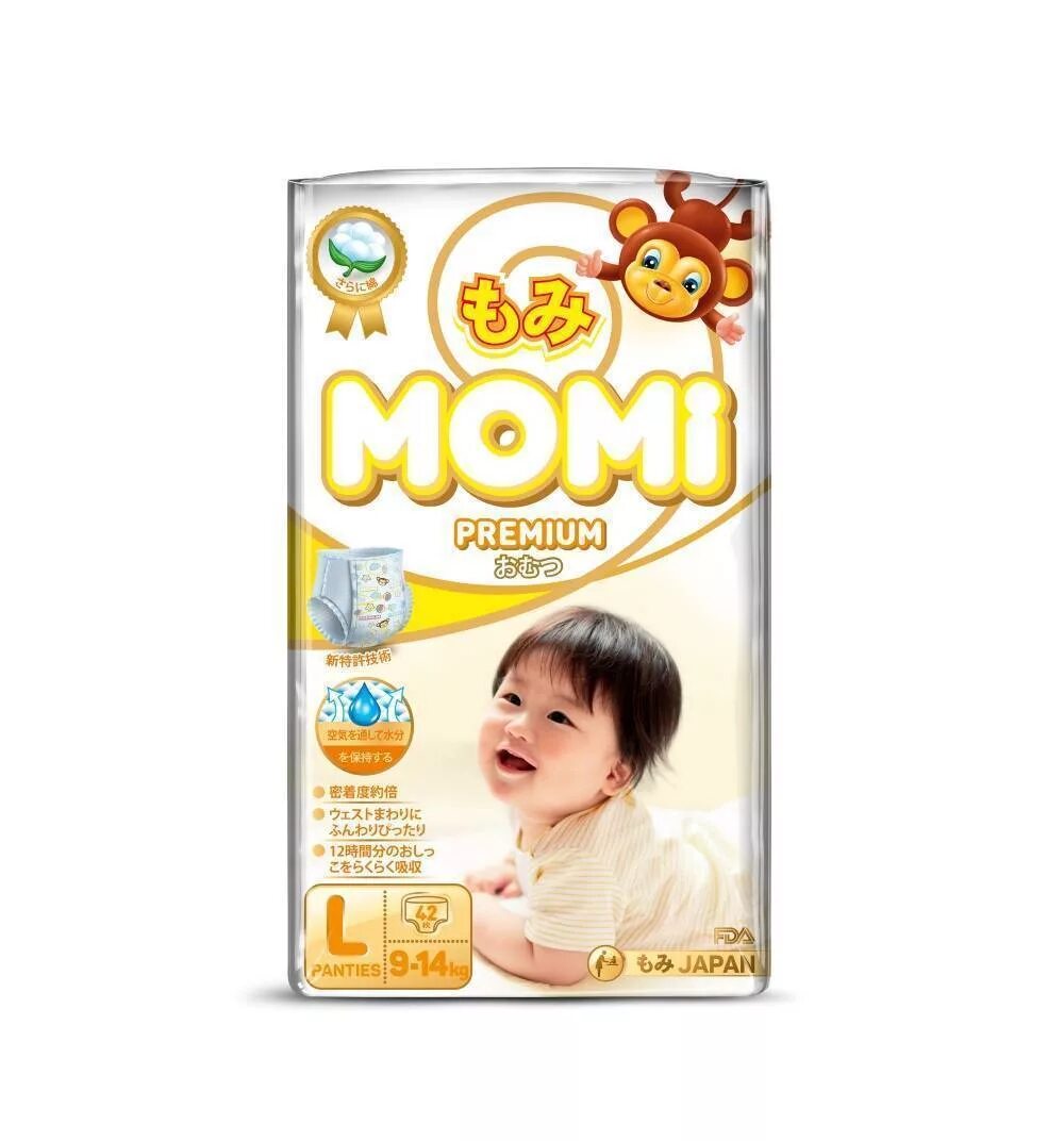 Momi подгузники l (9-14 кг.) 216 шт..