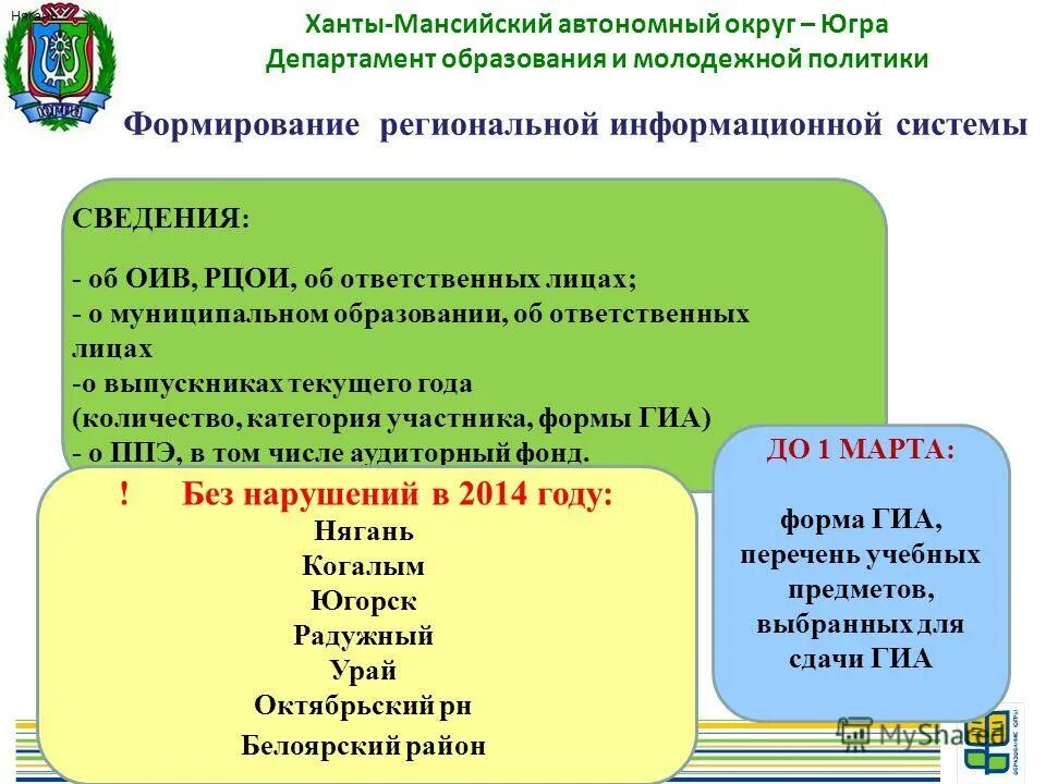 Департамента образования автономного округа