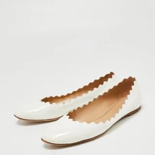 Chloe White Patent Leather Lauren Scalloped Ballet Flats Size 38.5 купите н...